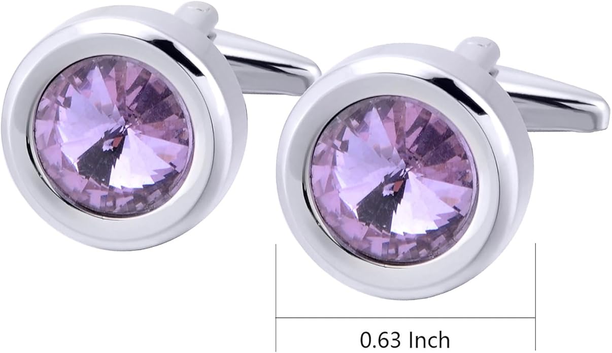 ZEEY Silver Round Crystal Gemstone Cufflinks for Men Women Classic Men's Cufflink Jewelry Set for Business Wedding Party Formal Events Daily Tuxedo Dress Shirt Accessories
