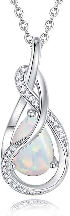 FANCIME TimelessTie Birthstone Necklace for Women White Gold Plated Sterling Silver Ribbon Design Jewelry Knot Pendant Fine Jewelry Gemstone Birthday Graduation Anniversary Christmas Gifts for Women Wife Mother Her