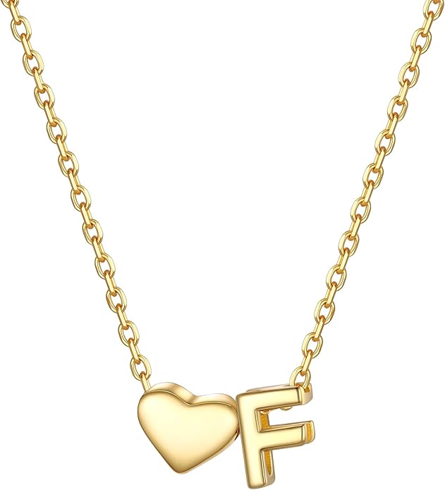 PROSILVER Initial Heart Necklace for Women, 925 Sterling Silver Tiny Heart Letter Necklace Siver, Gold Necklace, Come with Box