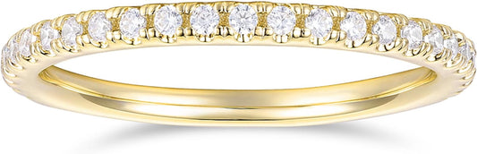 DeMoise 14K Gold 2mm Moissanite Wedding Ring 2mm Half Eternity Band Ring 14K Gold Moissanite Stackable Ring for Women