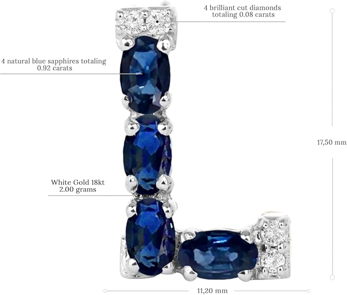Albert Hern Blue Sapphire Initial Necklace With Diamonds & 18K Gold Chain | Irresistible Letter Pendants Jewelry | Perfect Valentine’s Day, Anniversary & Birthday Gift
