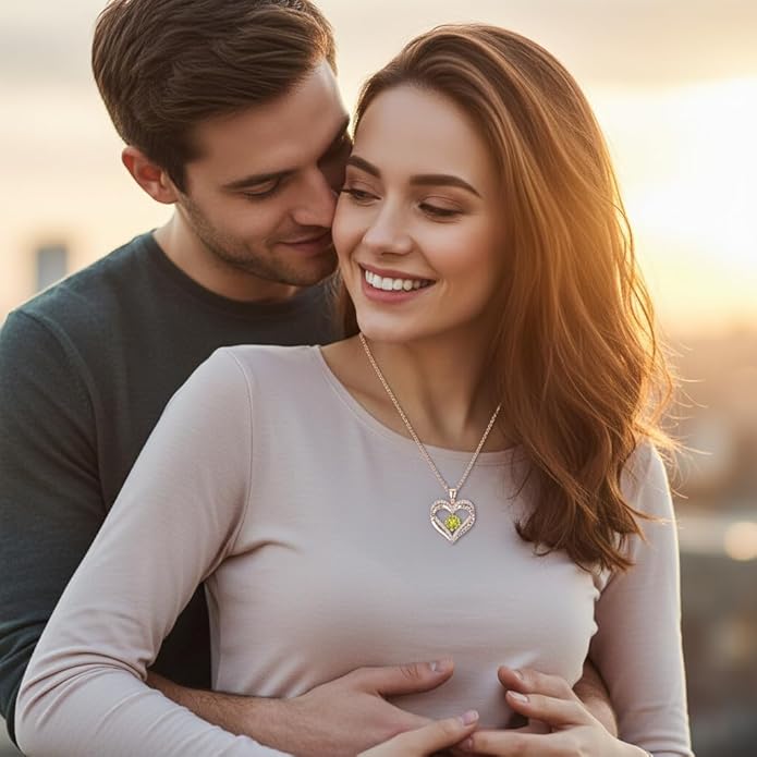 Birthstone Heart Necklace for Women Wife Girlfriend Mom Daughter Gifts S925 Silver Jewelry For Anniversary Rose Gold Gifts For Birthday Christmas Mothers Valentines Day