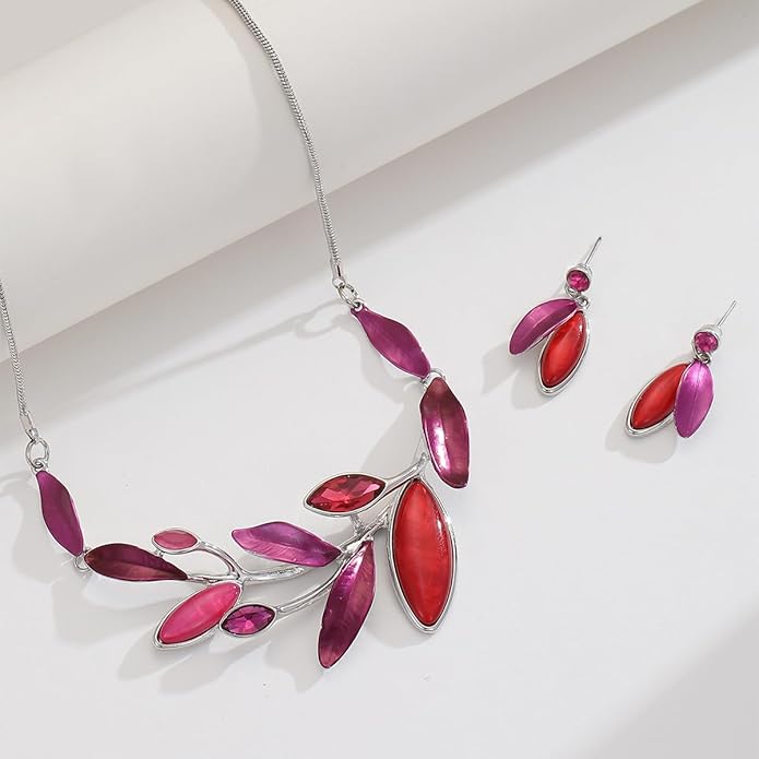 Vintage Chunky Statement Jewelry Set Retro Leaf Floral Geometric Bohemian Boho Bib Necklace Earring Set Fashion Costume Jewelry for Women Girls Wedding Party Prom Unique Gift