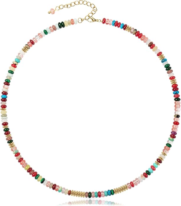 AGOT Beaded Gemstone Necklace for Women: Boho Bead Choker Natural Stone Necklaces - Handmade Jewelry for Summer Beach