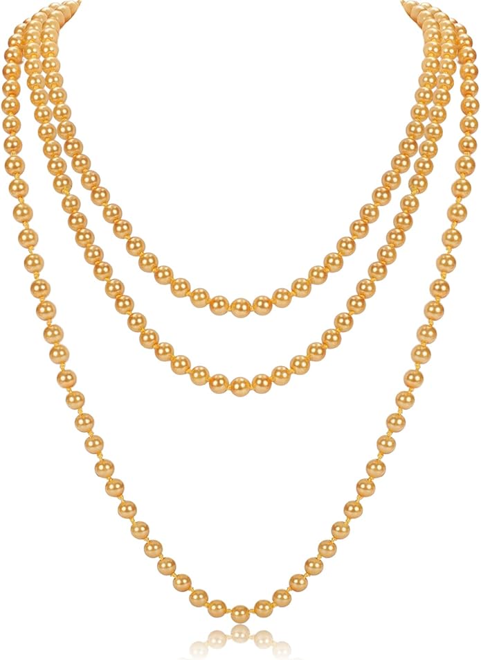59" Long Pearl Necklaces for Women, Vintage Elegant Long Pearls Necklace for Wedding Party 1920s Gatsby Costume Jewelry