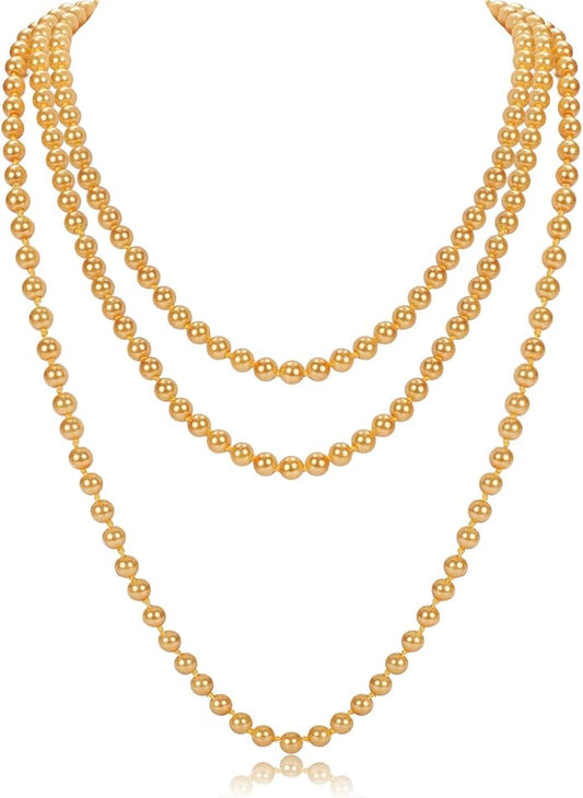 59" Long Pearl Necklaces for Women, Vintage Elegant Long Pearls Necklace for Wedding Party 1920s Gatsby Costume Jewelry