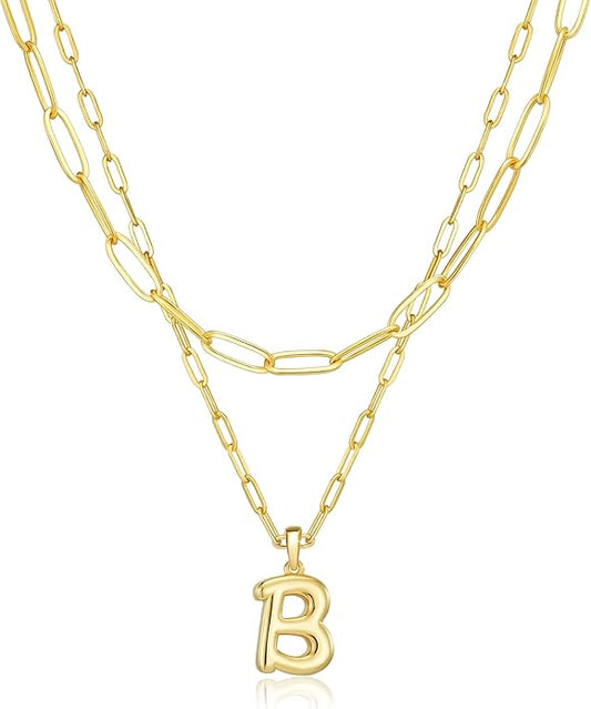 adoyi Gold Necklace for Women Layered Bubble Heart Letter Initial Necklaces for Women Trendy Jewelry 14K Gold Plated Chain Chunky Name Necklace Stack Charm A-Z Pendant Set Jewelry Gifts