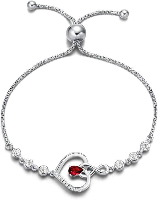 AGVANA Heart Birthstone Bracelets for Women Sterling Silver Genuine or Created Gemstone Tennis Bracelet Infinity Love Jewelry Anniversary Birthday Gifts for Wife Mom Women