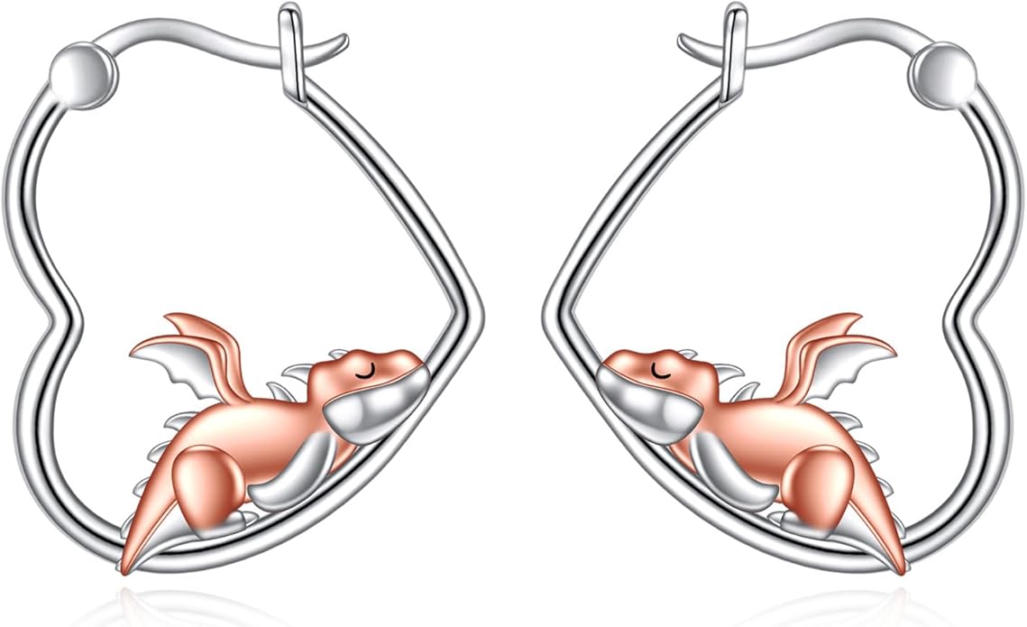 YFN Animal Earrings Sterling Silver Animal Heart Hoop Dangle Earrings Cute Jewelry Gifts for Women