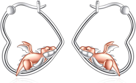 YFN Animal Earrings Sterling Silver Animal Heart Hoop Dangle Earrings Cute Jewelry Gifts for Women