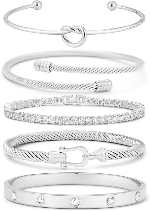 FAFUGA 18 K Gold Plated Love Bangle Bracelet Stack Cuff Jewelry for Women Jewelry Set for Women Gift with Box