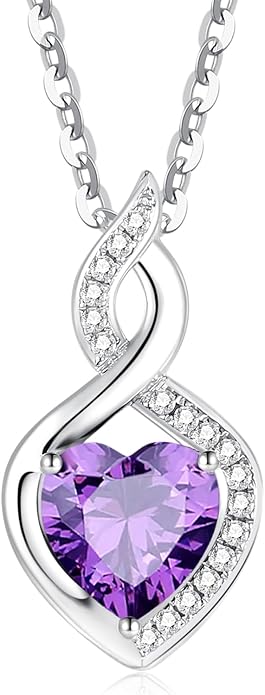 FANCIME 14K Solid White Gold Heart Birthstone Necklace with Diamond Pendent Birthday Gifts for Mom Women, Sterling Silver Chain 16" + 2" Extender