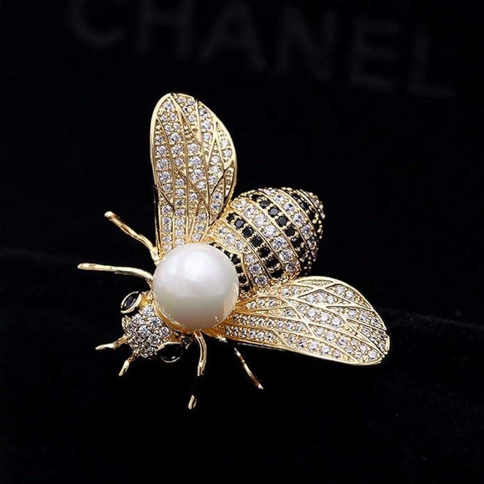 Honey Bee Brooches Crystal Insect Themed Bee Brooch Animal Fashion Shell Pearl Brooch Pin Gold Tone