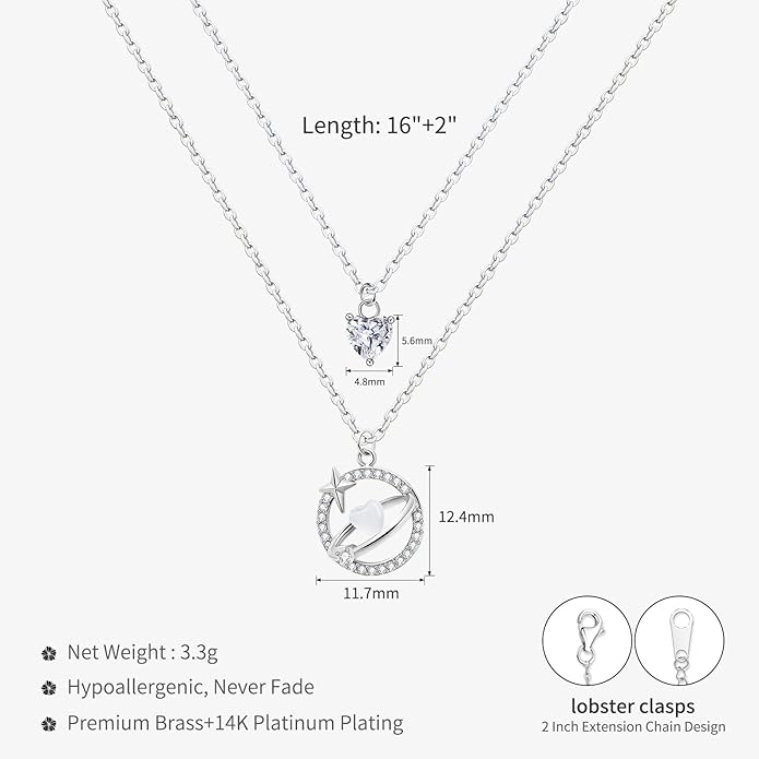 Copper Alloy 14K Gold Plated | 14K Platinum Plated Necklace for Women Double Layer Pendant Necklace Fashionable Multi-Layer Jewelry