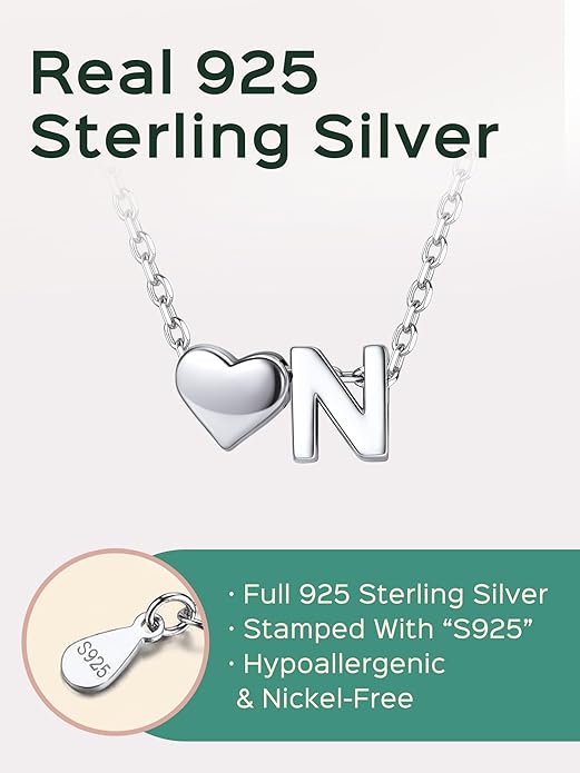 ChicSilver 925 Sterling Silver Heart Initial Necklaces for Women -Dainty Personalized Heart Pendant Letter Alphabet Necklace for Women