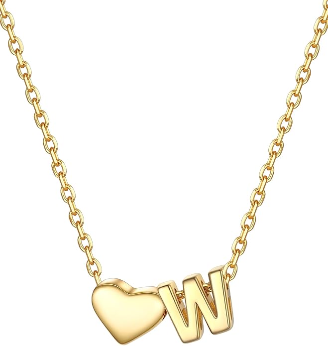 PROSILVER Initial Heart Necklace for Women, 925 Sterling Silver Tiny Heart Letter Necklace Siver, Gold Necklace, Come with Box
