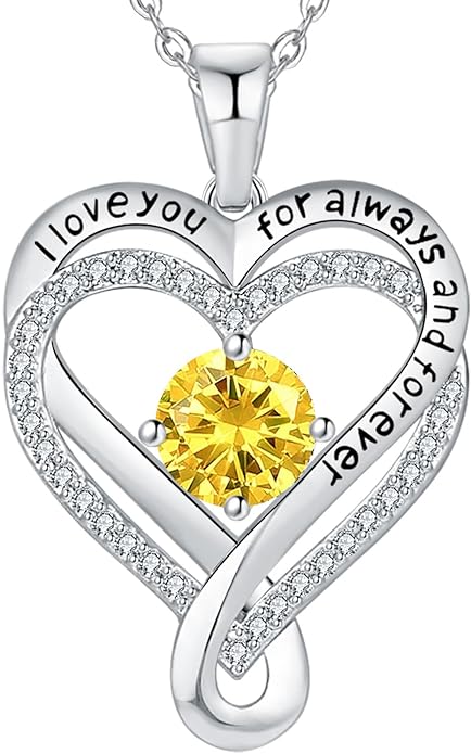 Jewelry for Women Wife Infinity Heart Birthstone I Love You Necklace S925 Anniversary Women Necklaces for Her Wife Birthday Gift Ideas, Birthday Present for Girlfriend Mom Daughter Sterling Silver