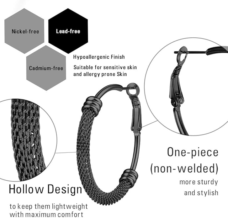 PROSTEEL 30/40/60/80/100mm Chunky Hoop Earrings For Women Gold Plated/Black Stainless Steel Hoops Earrings Statement Jewelry