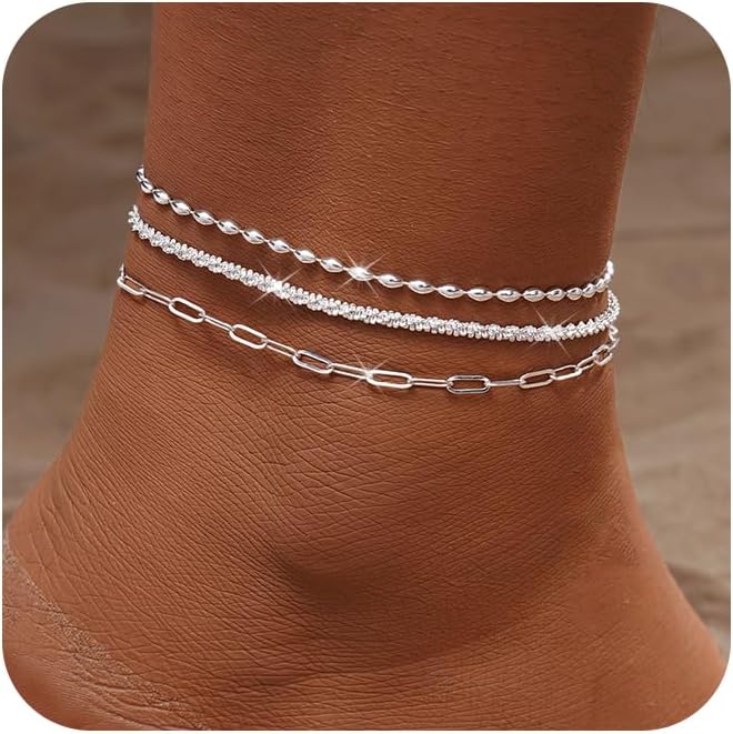 Gold Ankle Bracelets for women,14k Gold/Silver Plated Waterproof Layered lightweight Cuban Link Figaro Chain Heart anklet butterfly anklet Pearl Ankle Bracelets Set Gold Anklets for women Trendy Jewelry Gift for Women