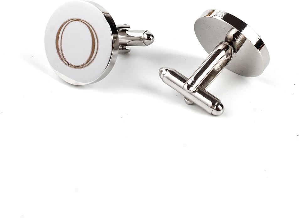 Mens Initial Silver Cufflinks A-Z Alphabet Letter Steel Cuff Links with Engraved Walnut Wood Box Groom Groomsman Wedding Set…