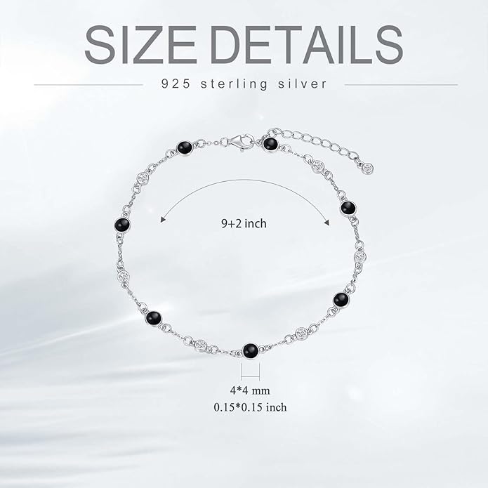 Anklet Bracelet for Women 925 Sterling Silver Natural Stone Chain Ankle Bracelet Beach Summer Fine Jewelry Birthday Christmas Gifts for Women Her Mom