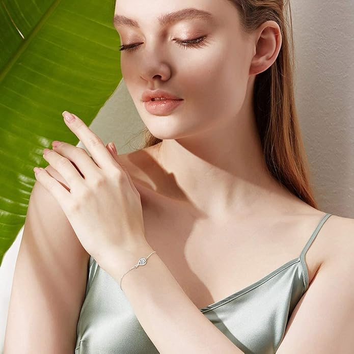 FANCIME Love Bracelet 925 Sterling Silver Infinity Birthstone Bracelets for Women Fine Jewelry Birthday Christmas Gifts for Her Mom Wife, Chain Length 6.7"+1.2" Extend