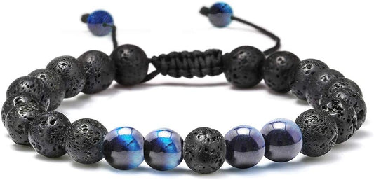 M MOOHAM Natural Stone Bracelets for Men - 8mm Tiger Eye, Matte Agate, Lava Rock - Teen Boys Gifts for Birthday, Anniversary, Christmas