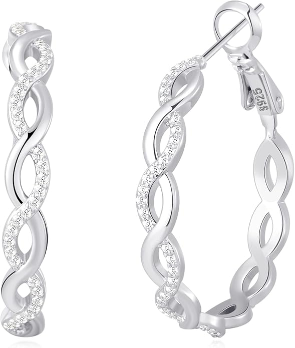 Senteria 925 Sterling Silver Earrings Hoops for Women Lightweight Twisted Hoop Earrings With Cubic Zirconia Hypoallergenic Hoops Earrings (20/30/40/50/60MM)