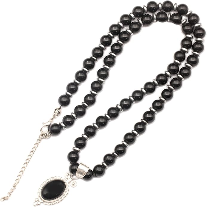 Natural Carnelian Agate Silver Pendant, Genuine Black Onyx Beaded Necklace, Gemstone Strong Necklace, 18x13 Cabachon, Fashion Dainty Jewelry, Healing Crystal Chakra Necklace, Minimalist Necklace