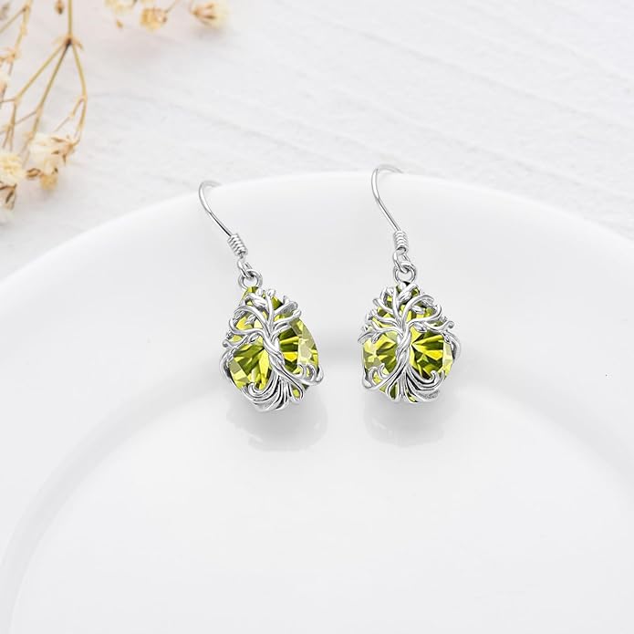 TOUPOP Tree of Life Earrings 925 Sterling Silver Family Tree Dangle Drop Earrings Crystal Jewelry Birthday Christmas Gifts for Women Her