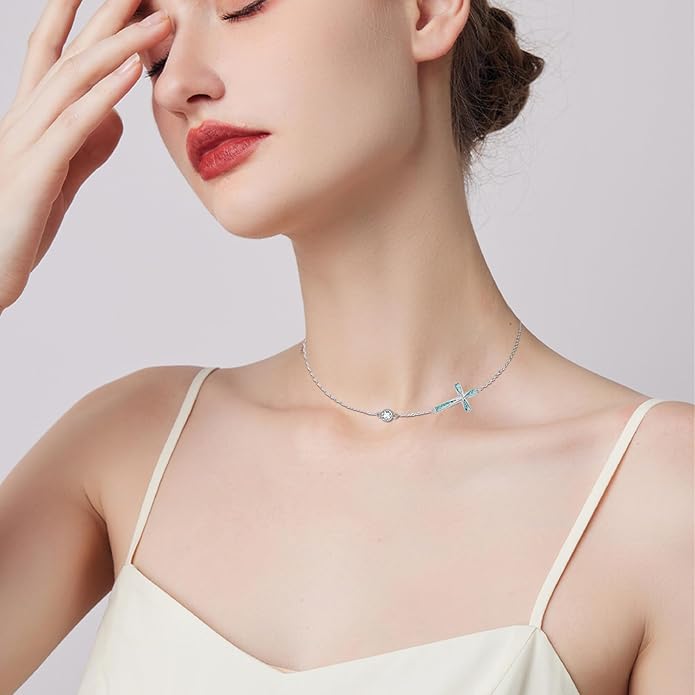 Cross Necklace for Women 925 Sterling Silver Cross Pendant Religious Christian Jewelry Faith Easter Gifts for Wife