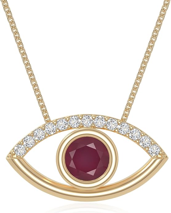 Natural Gemstone with Moissanite Evil Eye Pendant Necklaces for Women in Silver/18K Yellow/Rose Gold Vermeil,Birthstone Jewelry Gifts for Her Birthday,Anniversary, Graduation