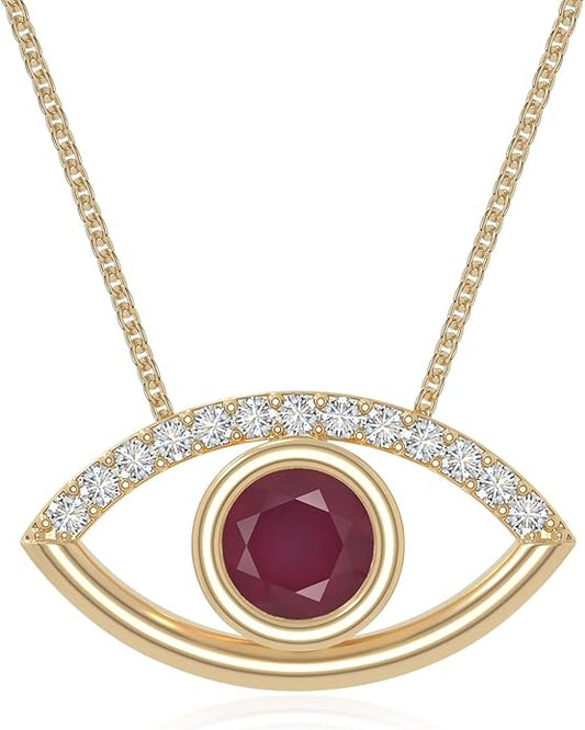 Natural Gemstone with Moissanite Evil Eye Pendant Necklaces for Women in Silver/18K Yellow/Rose Gold Vermeil,Birthstone Jewelry Gifts for Her Birthday,Anniversary, Graduation