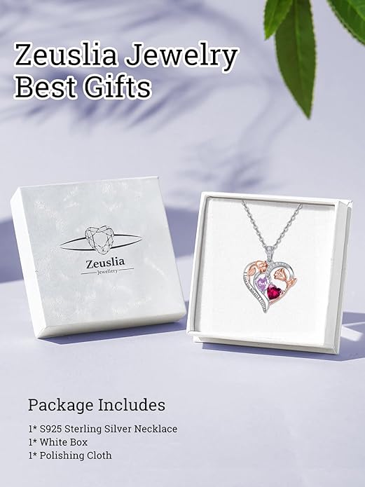 Zeuslia Double Birthstone Necklace Gifts for Wife - 925 Sterling Silver Sunflower/Rose/Crown Cross/Compass/Heart Pendant I Love You Necklace, Anniversary Birthday Gifts for Wife Girlfriend Mom Her