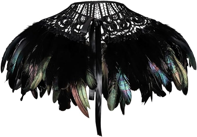 L'VOW Real Black Feather Harness Lace Collar Necklace Bib Halloween