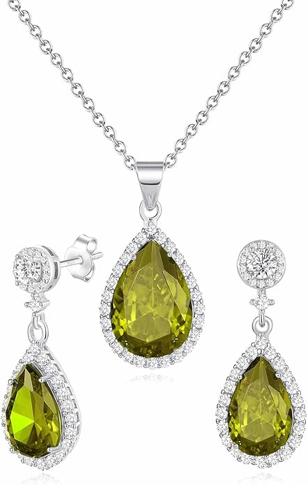 REASAYLL Jewelry Sets For Women 925 Sterling Silver Post Teardrop Dangle Stud Earrings Necklace Set Crystal Rhinestone Wedding Prom Costume Jewelry for Women