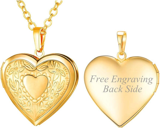 U7 Women Locket Necklace Platinum 14K Gold Photo Lockets that Hold Picture,Chain 20 Inch Personalized Gift Custom Love Heart Image Necklaces