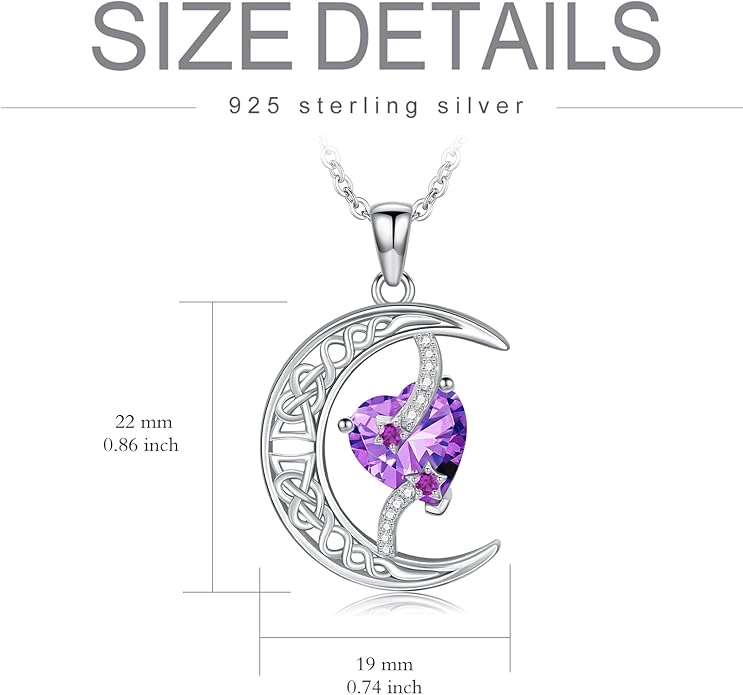TOUPOP Moon and Star Birthstone Necklace for Women 925 Sterling Silver Celtic Moon Jewelry Birthday Christmas Gifts for Her Girlfriend