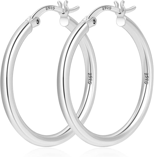 YOUNGYUE 925 Sterling Silver Hoop Earrings for Women Hypoallergenic Oversize 14K Gold Hoops Earrings for Women Thin Gold Plated Hoop earrings Lightweight Large Silver Hoop Earrings 30/40/50/60/70mm