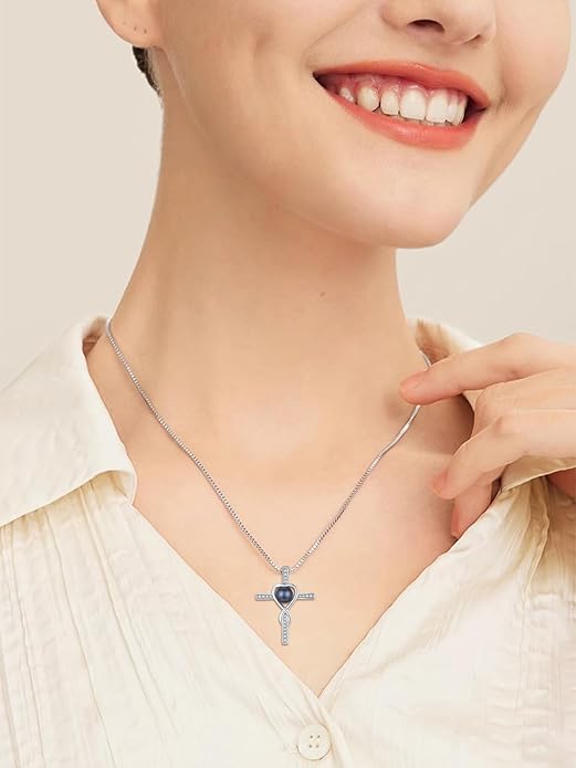 KANNSOAR Tahitian Black Pearl 18K White Gold Plated Sterling Silver Pendant Necklace for Wedding Birthday Anniversary Valentines Day Christmas Pearl Jewelry Gift for Women Wife Mom Lover Girlfriend