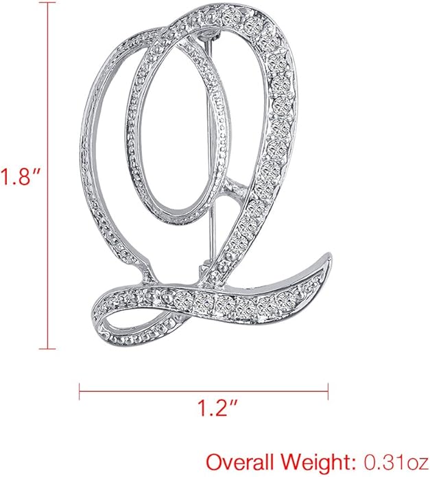 LiaSun A-Z 26 Letters Pins Brooches Silver Plated Metal Broaches Pins-Clear Crystal Initial Breastpin