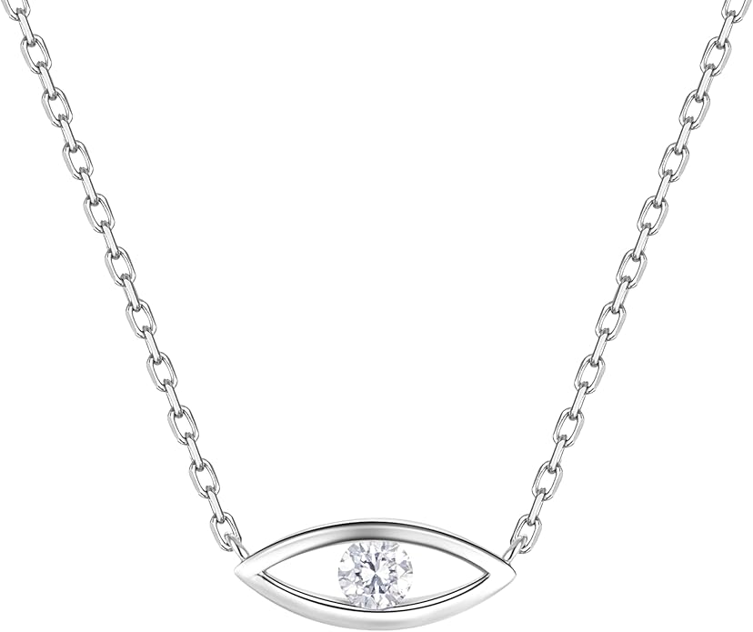 LAB Grown Diamond Evil Eye Pendent Necklace in S925 Sterling Silver Dainty Jewelry Gifts for Women, VVS1-VS1 Clarity, E-F Color (Silver)