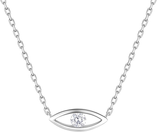 LAB Grown Diamond Evil Eye Pendent Necklace in S925 Sterling Silver Dainty Jewelry Gifts for Women, VVS1-VS1 Clarity, E-F Color (Silver)