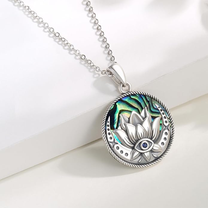 Evil Eye Necklace for Women 925 Sterling Silver, Protection Necklace with Blue Evil Eye Charm, Evil Eye/Lotus Pendant Jewelry, Birthday Christmas Gifts for Her