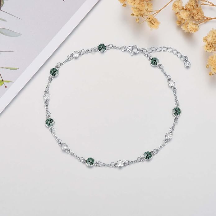 Anklet Bracelet for Women 925 Sterling Silver Natural Stone Chain Ankle Bracelet Beach Summer Fine Jewelry Birthday Christmas Gifts for Women Her Mom