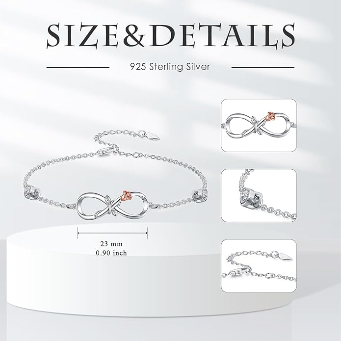 Dorunmo Infinity Bracelet Mom Bracelet 925 Sterling Silver 14K Gold Plated Infinity Heart Anklet for Women Christmas Jewelry Gifts for Wife Mom Daughter
