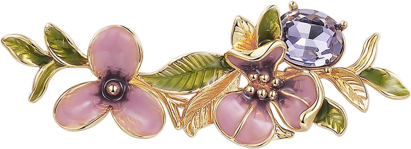 Irises Flower brooches and pins for women, Hand-driping Oil brooch pins inlaid with artificial crystals, SHE'S FREE STYLE JUST FOR YOU Green leaf safety pins enameled jewelry pins and brooches
