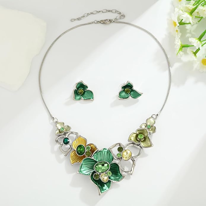 Vintage Chunky Statement Jewelry Set Retro Leaf Floral Geometric Bohemian Boho Bib Necklace Earring Set Fashion Costume Jewelry for Women Girls Wedding Party Prom Unique Gift