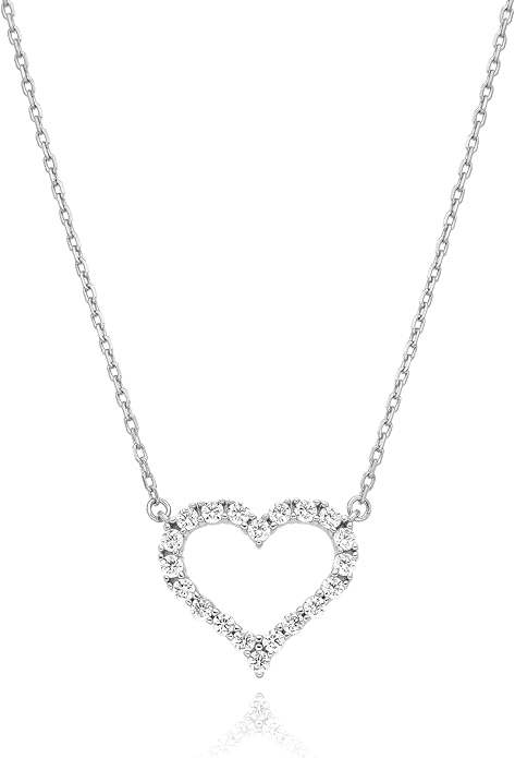14k Gold Plated Cubic Zirconia Heart Necklace | Women's Heart Pendant Necklace (Sterling Silver)