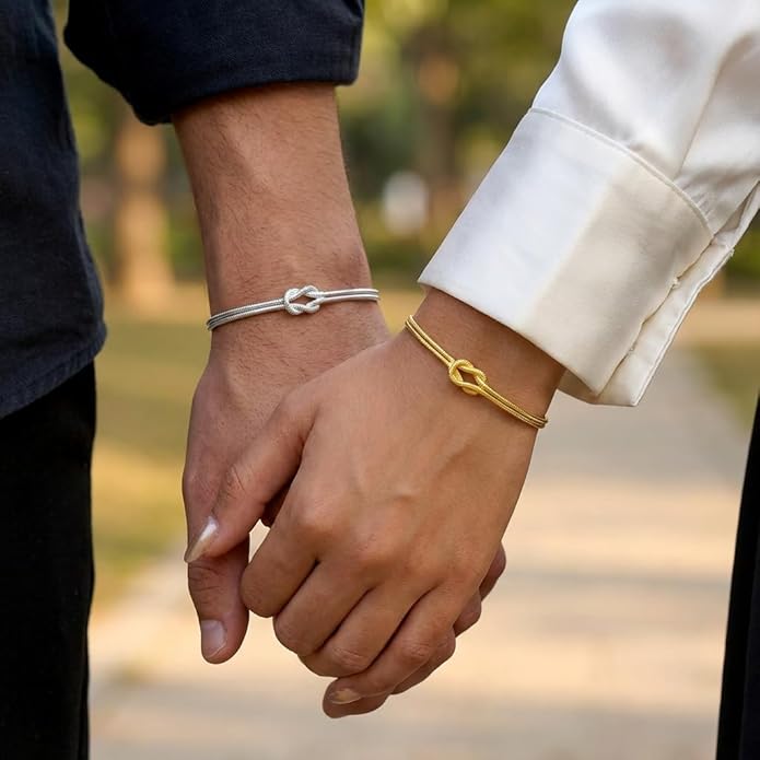 BELLA-Bee 2 Pcs Matching Bracelets for Couples Adjustable Dainty Gold Silver Love Knot Bracelets Promise Relationship Forever Bracelets Trendy Couples Jewelry for Best Wishes